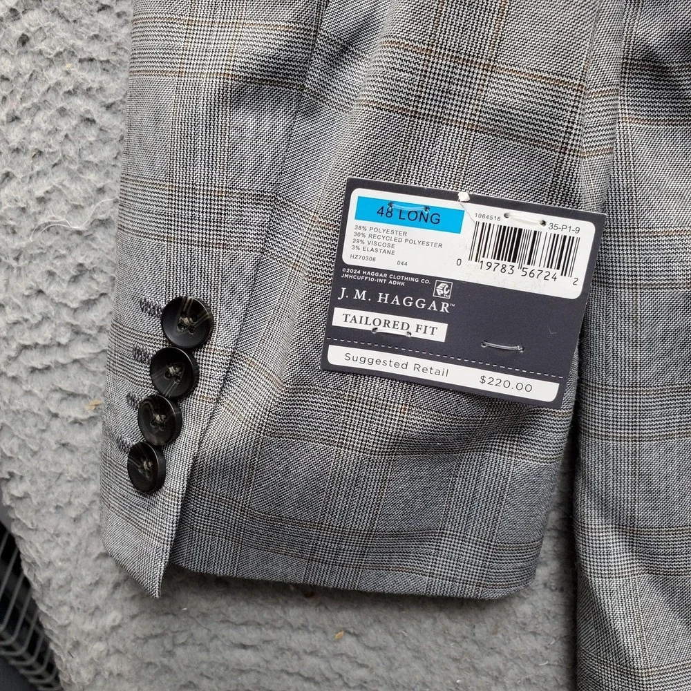 J.M. Haggar Blazer Jacket Men 48L Multi Plaid Lined Tailored-Fit Single Breasted
